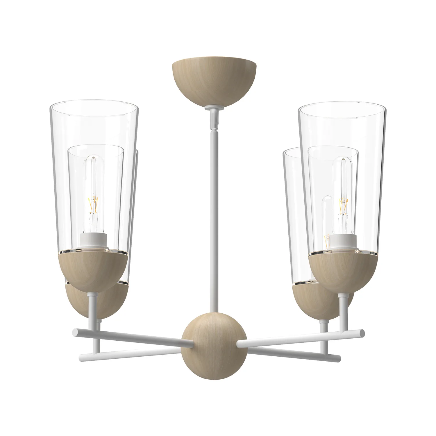 Emil Four Light Chandelier in White/White Oak