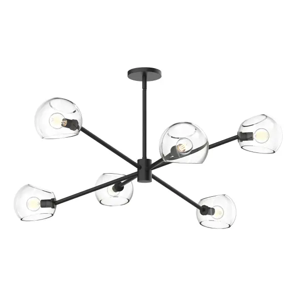 Art meets lighting in the upbeat Willow collection. Willow features two metal finishes and four glass finishes to mix and match, including our unique Copper and Smoked Solid glass options. How will you customize this collection to perfectly match the mood of your home? The possibilities are endless! Collection: Willow Designer: Ryan Pauly Finish: Clear Glass/Matte Black Glass: Clear Glass Width: 37.00" Height: 13.00" Length: 37.00" Weight: 10.20 lb Wire: 60" Rod: 46" (3x12" + 1x6" + 1x4") Canopy: D4.75" x H0.625" Number of Bulbs: 6 Maximum Wattage: 60.00 W Bulb Type: G Bulb Base: E12 Voltage: 120.00 V Material: Steel + Glass Country of Origin: China Safety Listing: UL Safety Rating: Dry Manufacturer Warranty: 1 Year Spec Sheet Instructions