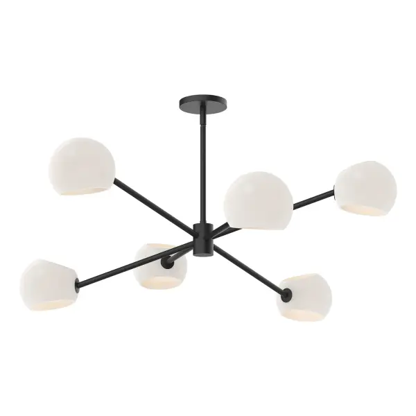 Art meets lighting in the upbeat Willow collection. Willow features two metal finishes and four glass finishes to mix and match, including our unique Copper and Smoked Solid glass options. How will you customize this collection to perfectly match the mood of your home? The possibilities are endless! Collection: Willow Designer: Ryan Pauly Finish: Matte Black/Opal Matte Glass Glass: Matte Opal Glass Width: 37.00" Height: 13.00" Length: 37.00" Weight: 10.20 lb Wire: 60" Rod: 46" (3x12" + 1x6" + 1x4") Canopy: D4.75" x H0.625" Number of Bulbs: 6 Maximum Wattage: 60.00 W Bulb Type: G Bulb Base: E12 Voltage: 120.00 V Material: Steel + Glass Country of Origin: China Safety Listing: UL Safety Rating: Dry Manufacturer Warranty: 1 Year Spec Sheet Instructions