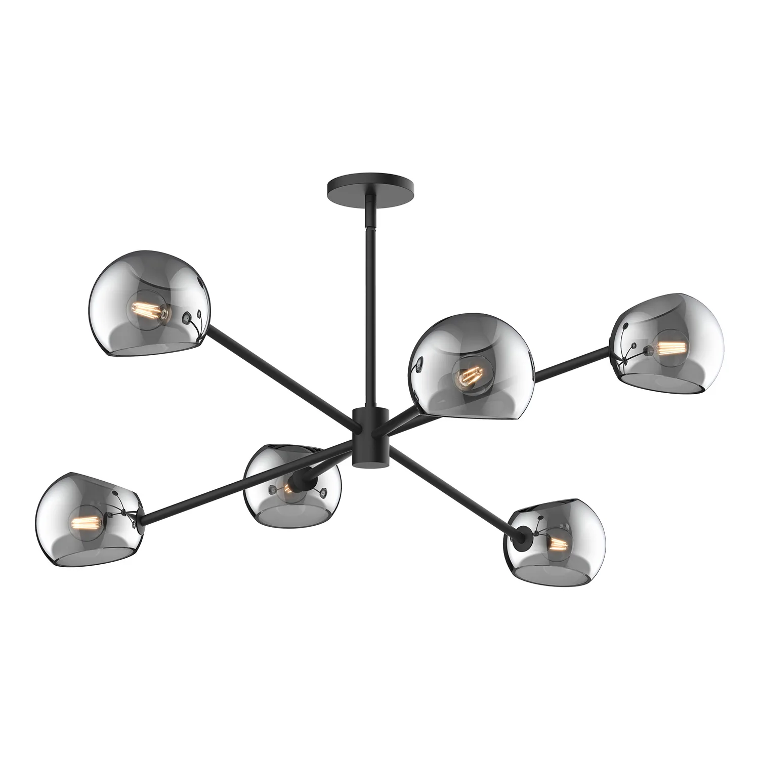 Willow Six Light Chandelier in Matte Black/Smoked Solid Glass
