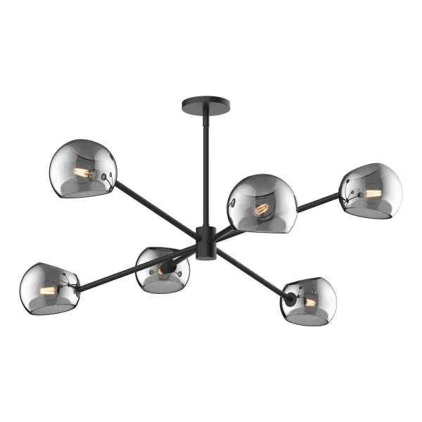 Art meets lighting in the upbeat Willow collection. Willow features two metal finishes and four glass finishes to mix and match, including our unique Copper and Smoked Solid glass options. How will you customize this collection to perfectly match the mood of your home? The possibilities are endless! Collection: Willow Designer: Ryan Pauly Finish: Matte Black/Smoked Solid Glass Glass: Smoked Glass Width: 37.00" Height: 13.00" Length: 37.00" Weight: 10.20 lb Wire: 60" Rod: 46" (3x12" + 1x6" + 1x4") Canopy: D4.75" x H0.625" Number of Bulbs: 6 Maximum Wattage: 60.00 W Bulb Type: G Bulb Base: E12 Voltage: 120.00 V Material: Steel + Glass Country of Origin: China Safety Listing: UL Safety Rating: Dry Manufacturer Warranty: 1 Year Spec Sheet Instructions