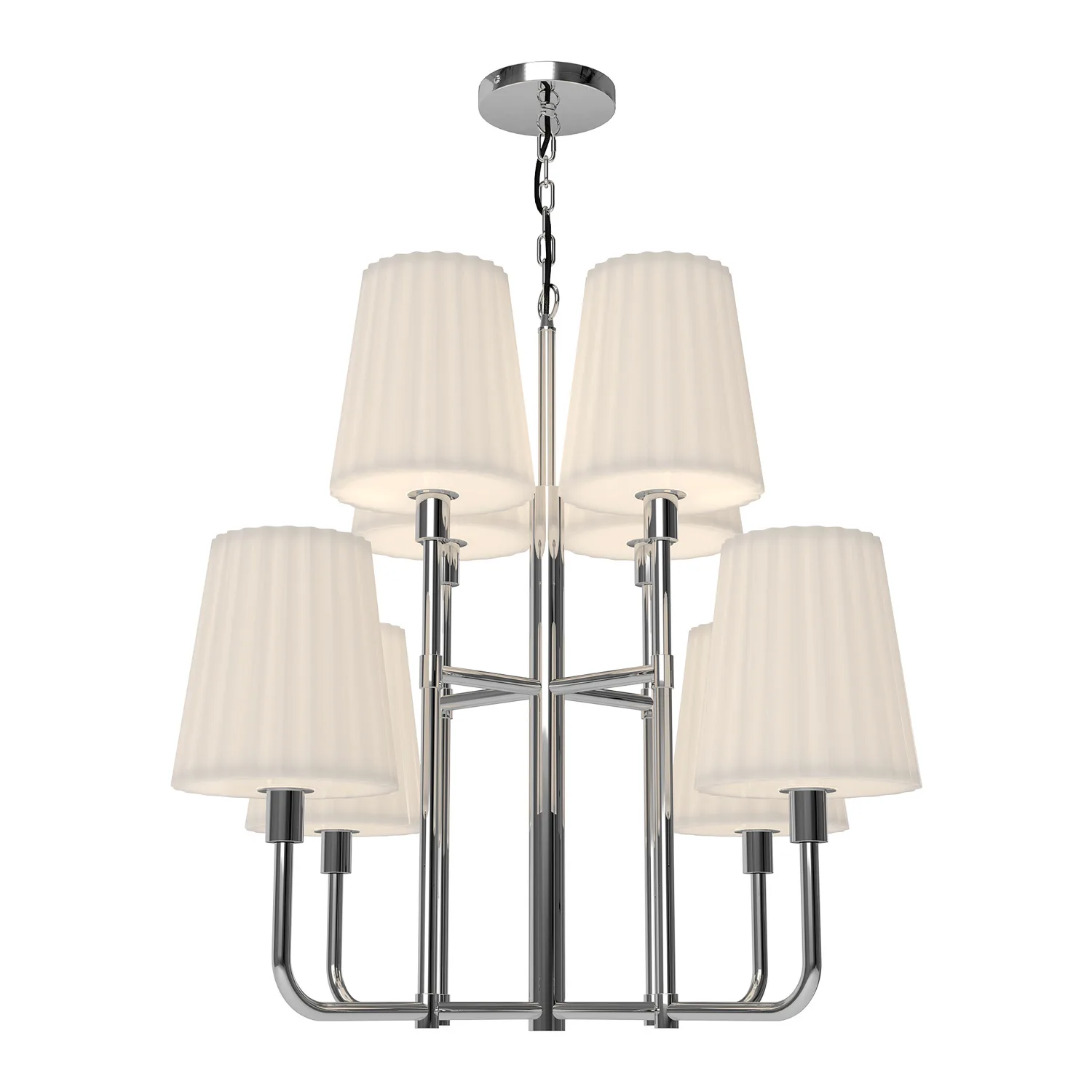 Plisse Eight Light Chandelier in Chrome/Opal Matte Glass