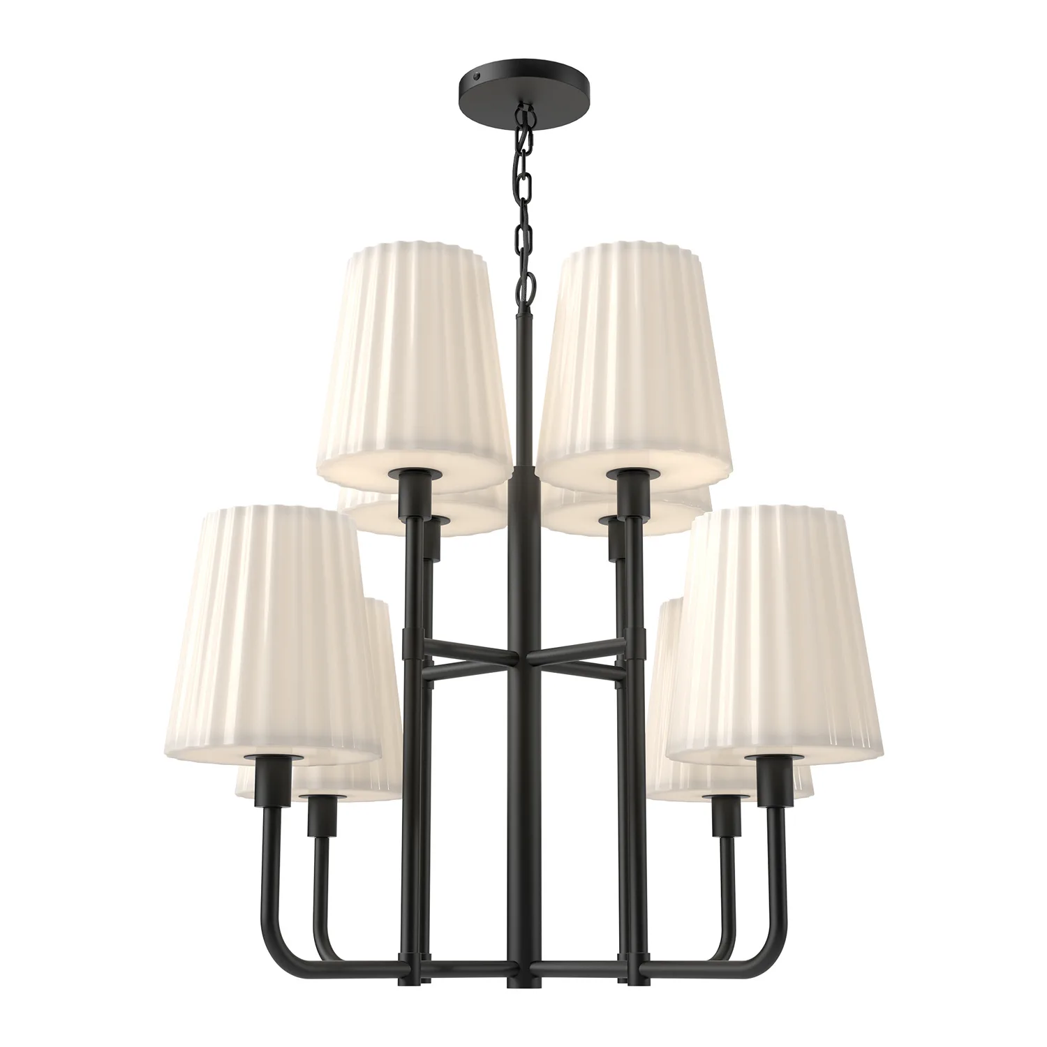 Plisse Eight Light Chandelier in Matte Black/Opal Matte Glass