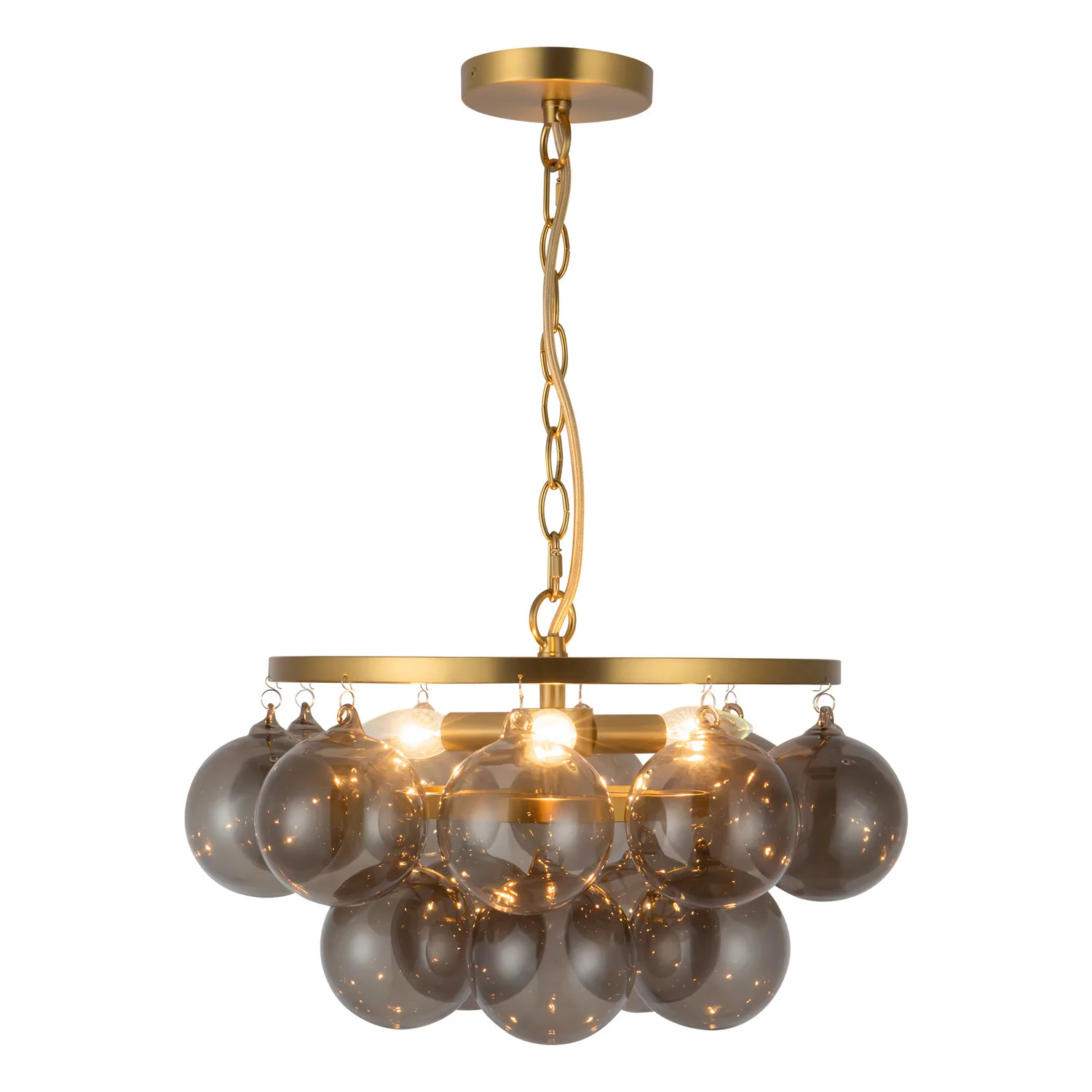 Faye Three Light Chandelier in Brushed Gold/Smoked Glass