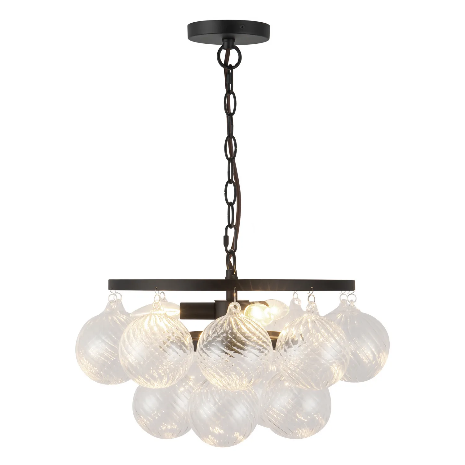 Faye Three Light Chandelier in Matte Black/Clear Ribbed Glass