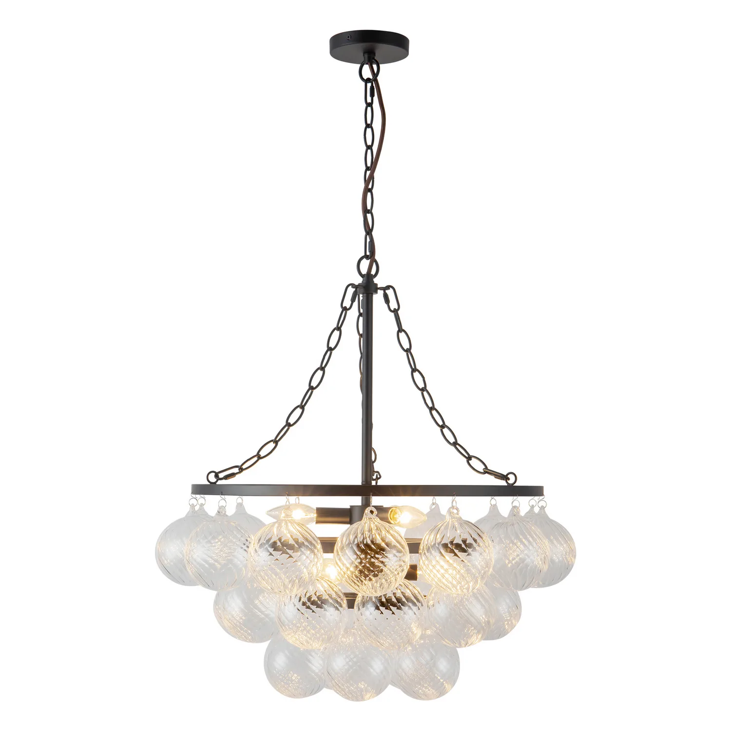 Faye Six Light Chandelier in Matte Black/Clear Ribbed Glass