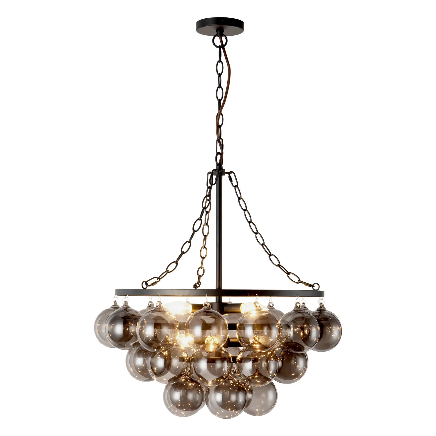 Faye Six Light Chandelier in Matte Black/Smoked Solid Glass