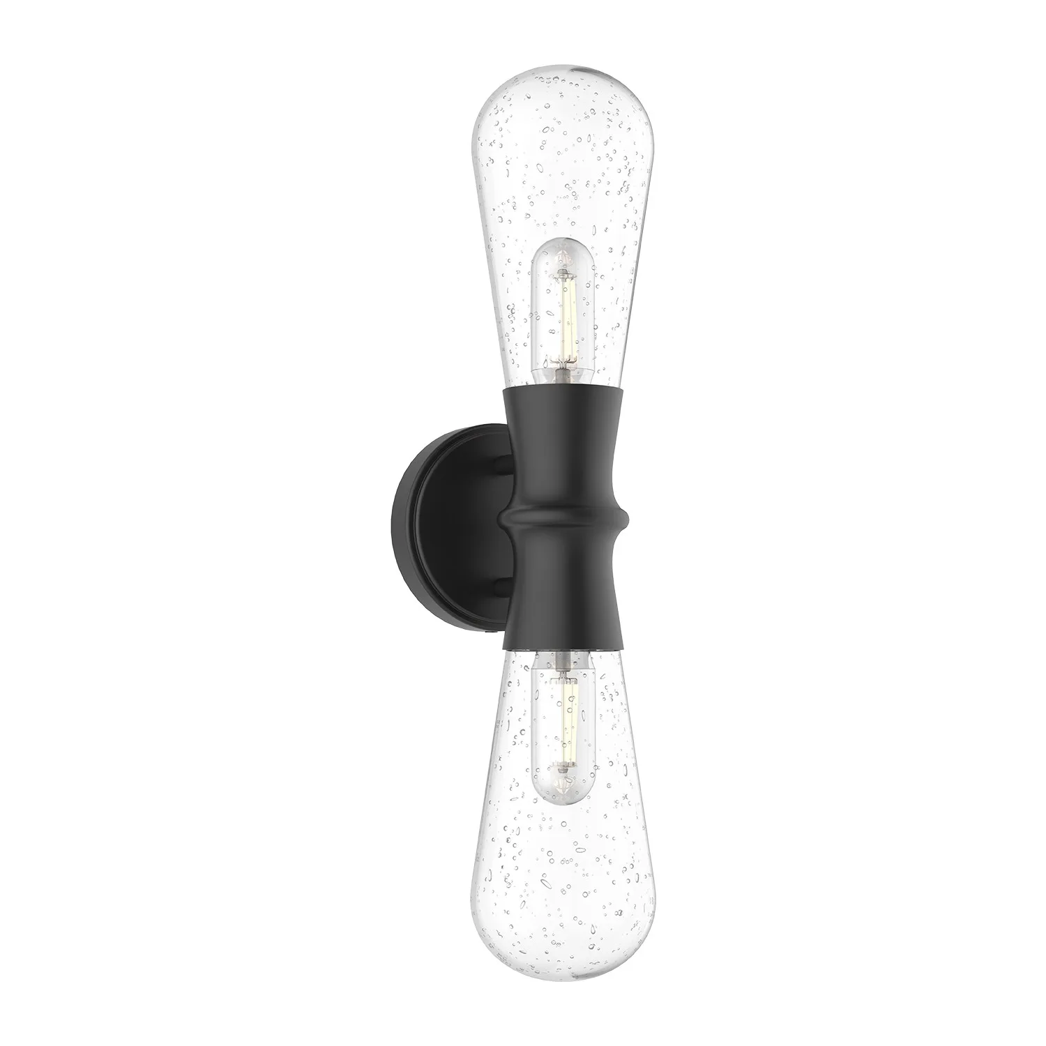 Marcel Two Light Outdoor Wall Lantern in Clear Bubble Glass/Textured Black
