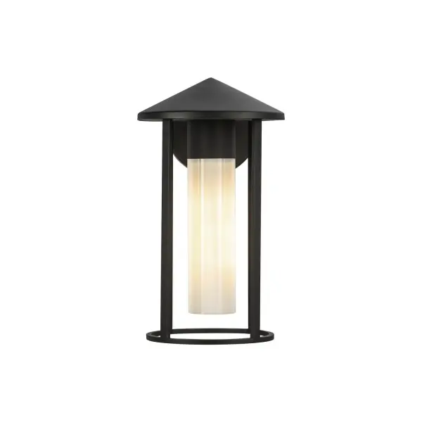 The balance of form and light in our Tenko Collection creates a captivating synergy. The glass elements, designed to maximize luminosity, allow an ambient glow to radiate like a soft, luminous lantern. The metal components, with clean lines and smooth finishes, pay homage to the details revered in Japanese and Craftsman architecture. Collection: Tenko Designer: Alan Pepin Finish: Black/Glossy Opal Glass Glass: Glossy Opal Glass Width: 7.38" Height: 12.63" Length: 7.38" Extension from Wall: 8.75" Canopy: D4.75" x E0.875" Number of Bulbs: 1 Maximum Wattage: 60.00 W Bulb Type: T Bulb Base: E26 Voltage: 120.00 V Material: Aluminum + Glass Country of Origin: China Safety Listing: UL Safety Rating: Wet Spec Sheet Instructions