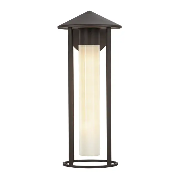 The balance of form and light in our Tenko Collection creates a captivating synergy. The glass elements, designed to maximize luminosity, allow an ambient glow to radiate like a soft, luminous lantern. The metal components, with clean lines and smooth finishes, pay homage to the details revered in Japanese and Craftsman architecture. Collection: Tenko Designer: Alan Pepin Finish: Bronze/Glossy Opal Glass Glass: Glossy Opal Glass Width: 7.38" Height: 17.63" Length: 7.38" Extension from Wall: 8.75" Canopy: D4.75" x E0.875" Number of Bulbs: 1 Maximum Wattage: 60.00 W Bulb Type: T Bulb Base: E26 Voltage: 120.00 V Material: Aluminum + Glass Country of Origin: China Safety Listing: UL Safety Rating: Wet Spec Sheet Instructions