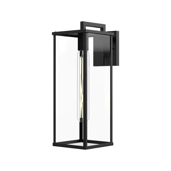 You can never go wrong with a modern classic like the Brentwood. Clean, architectural lines meet ample clear glass to make the perfect outdoor ambiance. Available in two sizes to fit the mood of your outdoor landscape. Collection: Brentwood Designer: Alan Pepin Finish: Clear Glass/Textured Black Glass: Clear Glass Width: 6.38" Height: 17.63" Weight: 7.69 lb Extension from Wall: 9.25" Canopy: W4.375" x H5.125" x E0.875" Number of Bulbs: 1 Maximum Wattage: 60.00 W Bulb Type: T Bulb Base: E26 Voltage: 120.00 V Material: Steel + Glass Country of Origin: China Safety Listing: UL Safety Rating: Wet Manufacturer Warranty: 1 Year Spec Sheet Instructions