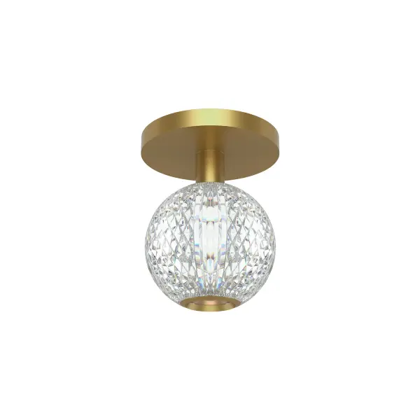 Like a gorgeously beaded garment, the Marni collection add luxury and interest to any design. Meticulously cut spherical shades create glittering beams of illumination throughout the design. Available in Polished Nickel and Natural Brass accompaniments. Collection: Marni Designer: Ryan Pauly Sub-Brand: ALORA Finish: Natural Brass Glass: Clear Carved Acrylic Width: 4.38" Height: 5.75" Length: 4.38" Weight: 1.90 lb Canopy: D4.75" x H0.625" Maximum Wattage: 5.00 W Bulb Type: LED Bulb Base: DC LED Light Source: LED Light Output: 425.00 lm Delivered Lumens: 291.00 lm Color Temperature: 3000 K CRI: 90 Rated Average Life: 50,000 Voltage: 120.00 V Material: Aluminum + Steel Country of Origin: China Safety Listing: ETL Safety Rating: Dry Title 24 LED Manufacturer Warranty: 5 Years Spec Sheet Instructions