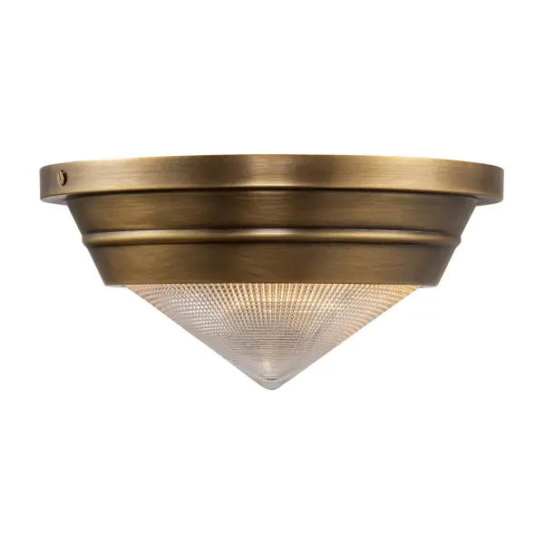 The Willard collection is reminiscent of a cozy English cottage. Strong metal details collide seamlessly with either prismatic or matte opal glass accents to create something timeless yet original. Classic geometry creates stunning silhouettes in any space the Willard is placed. Collection: Willard Designer: Alan Pepin Finish: Vintage Brass/Prismatic Glass Glass: Clear Prismatic Glass Width: 10.13" Height: 4.88" Length: 10.13" Number of Bulbs: 1 Maximum Wattage: 60.00 W Bulb Type: T8 Bulb Base: E12 Candelabra Voltage: 120.00 V Material: Steel + Glass Country of Origin: China Safety Listing: UL Safety Rating: Dry Manufacturer Warranty: 1 Year Spec Sheet Instructions