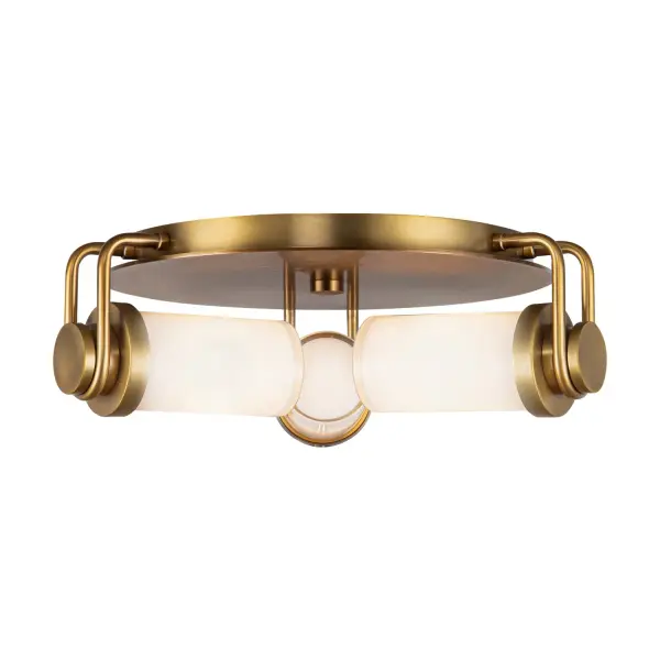 Industrial hardware dances with soft opal glass in the Wynwood collection. Inspired by vintage machinery components, the Wynwood makes vintage look brand new again. Meticulous details such as the metal loops on each piece speak to the uniqueness this collection brings. The Wynwood is sure to bring classic warmth to any space. Collection: Wynwood Designer: Alan Pepin Finish: Vintage Brass/Glossy Opal Glass: Glossy Opal Glass Width: 16.63" Height: 5.63" Length: 16.63" Canopy: D13" x H1.125" Number of Bulbs: 3 Maximum Wattage: 60.00 W Bulb Type: T Bulb Base: E12 Voltage: 120.00 V Material: Steel + Glass Country of Origin: China Safety Listing: UL Safety Rating: Dry Manufacturer Warranty: 1 Year Spec Sheet Instructions