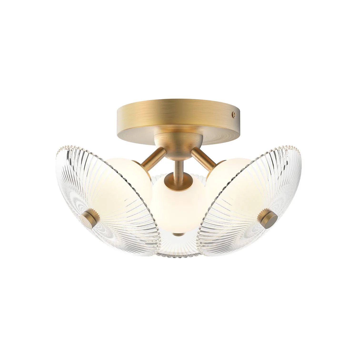 Hera LED Flush Mount in Brushed Gold/Clear Ribbed Glass