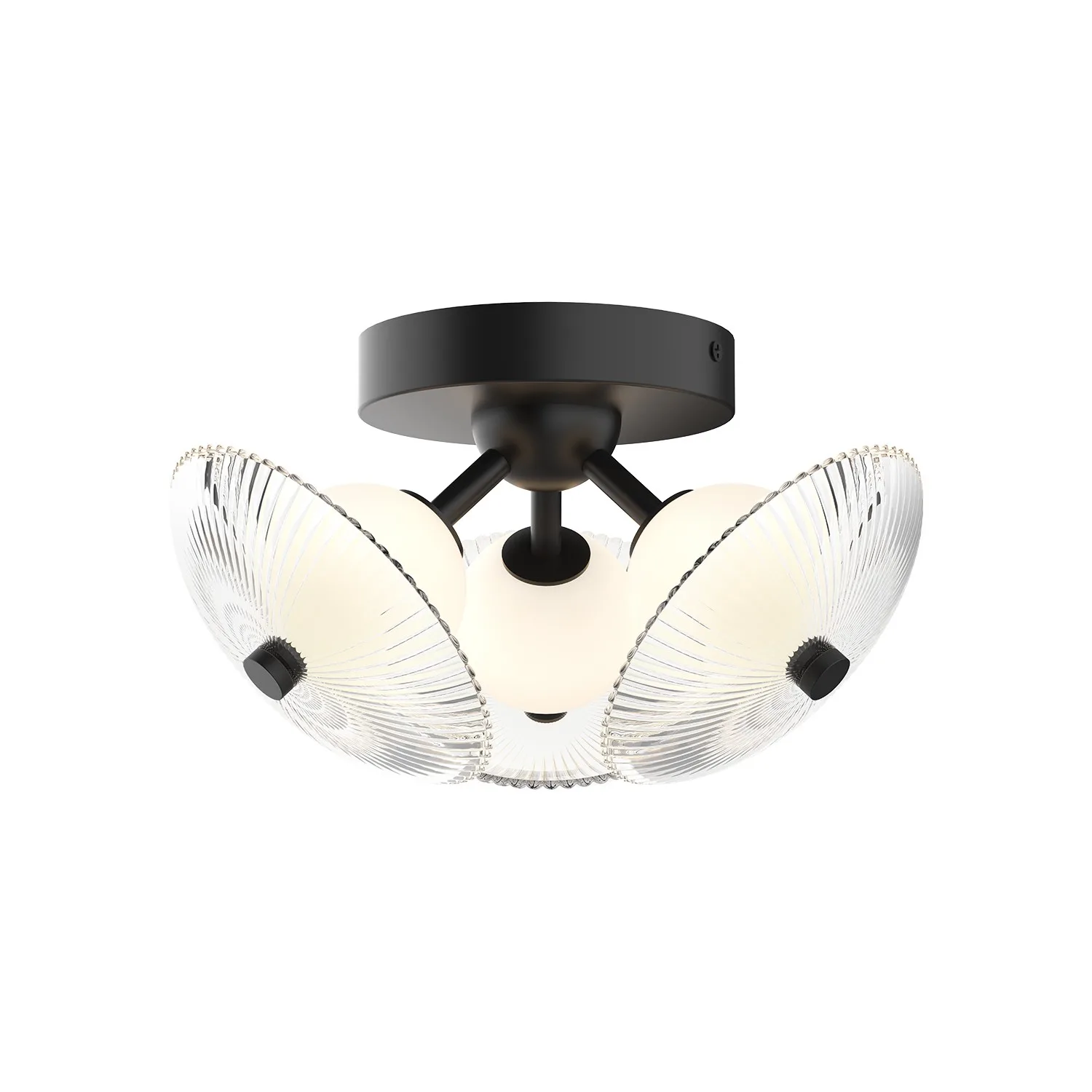 Hera LED Flush Mount in Matte Black/Clear Ribbed Glass