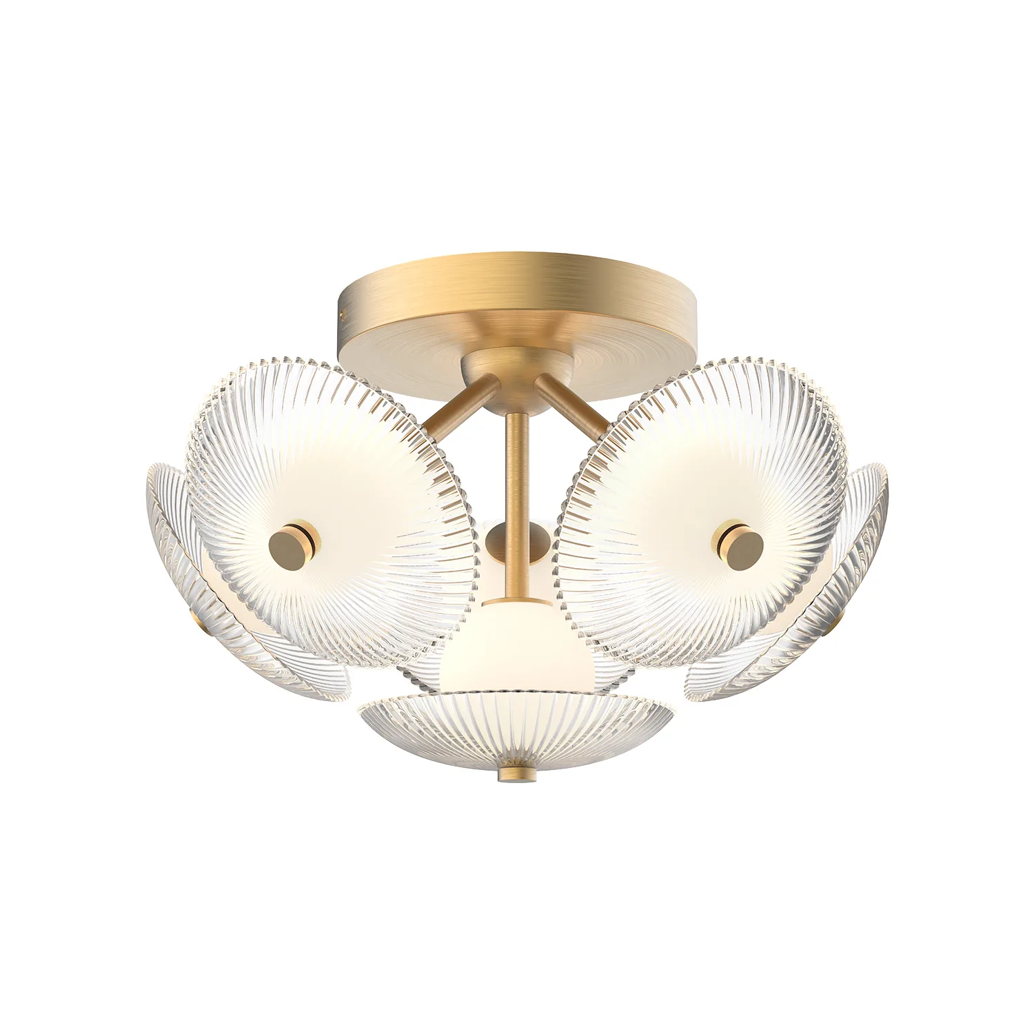 Hera LED Flush Mount in Brushed Gold/Clear Ribbed Glass
