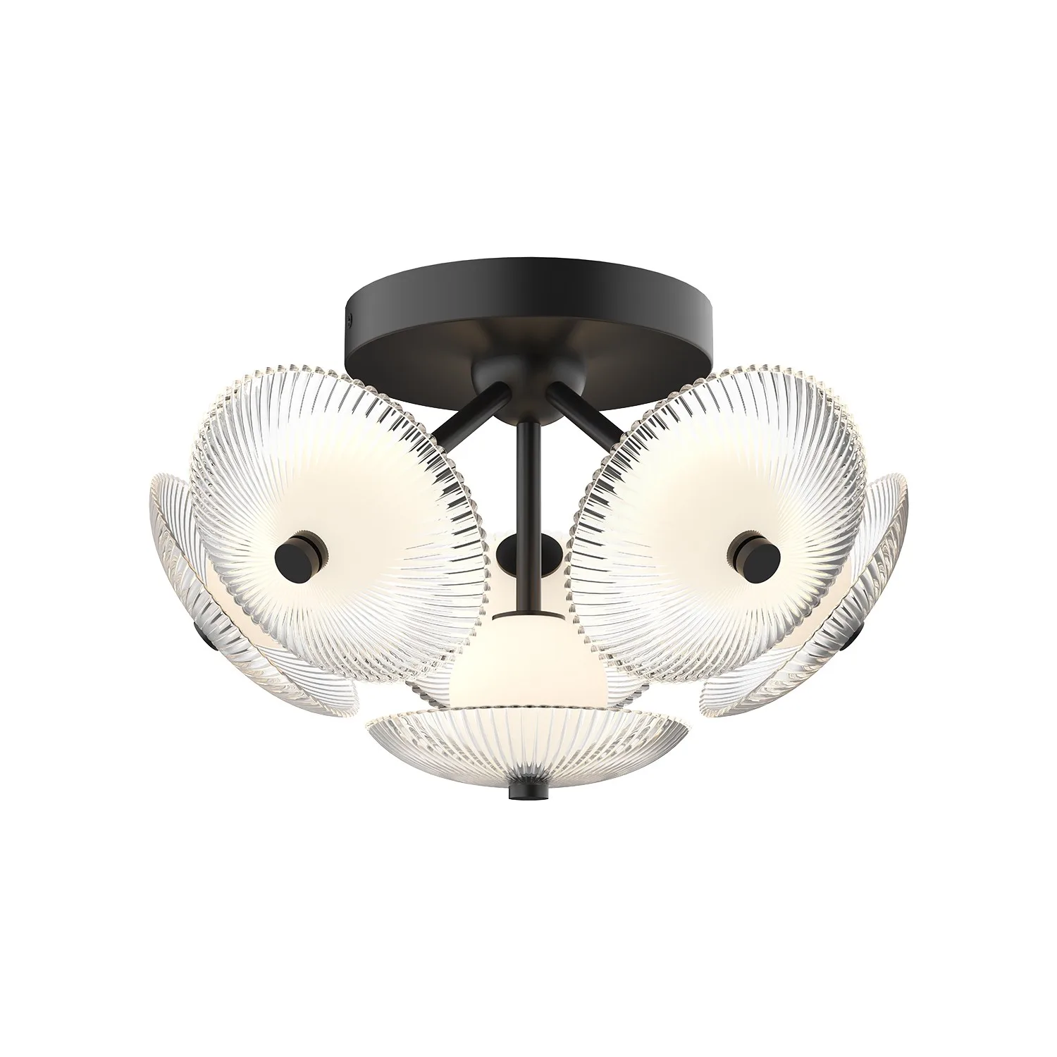 Hera LED Flush Mount in Matte Black/Clear Ribbed Glass