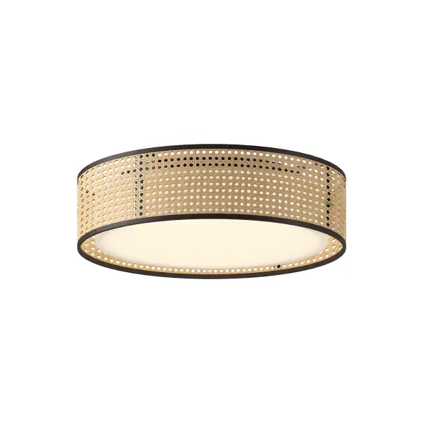 Lyla brings natural texture and style indoors. With naturally toned cane details and stunning black metal and trim, this flush mount is sure to make a statement in any space, big or small. The shape is a classic drum, made totally new with this stunning brand-new finish for Alora Mood Collection: Lyla Finish: Rattan Glass: White Acrylic Diffuser Width: 16.00" Height: 4.25" Length: 16.00" Maximum Wattage: 24.00 W Bulb Type: Module Bulb Base: AC Light Source: LED Light Output: 2040.00 lm Delivered Lumens: 1170.00 lm Color Temperature: 2700 K CRI: 90 Rated Average Life: 50,000 Voltage: 120.00 V Material: Steel + Rattan Country of Origin: China Safety Listing: ETL Safety Rating: Dry Title 24 LED Spec Sheet Instructions