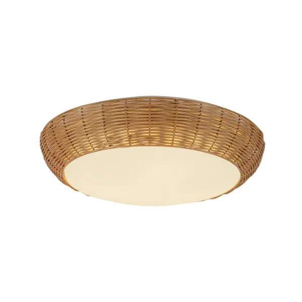 The Merida lighting collection is a must-have for anyone looking to add some texture and warmth to their minimalist space. With its natural rattan curved shade, it's like a little piece of nature indoors. The clean, simple shape is both subtle and striking, giving your space a modern, organic feel. Collection: Merida Designer: Elisa Carlucci Finish: Rattan Glass: Matte Opal Glass Width: 16.75" Height: 4.13" Length: 16.75" Number of Bulbs: 3 Maximum Wattage: 40.00 W Bulb Type: B Bulb Base: E26 Voltage: 120.00 V Material: Steel + Glass + Rattan Country of Origin: China Safety Listing: UL Safety Rating: Dry Spec Sheet Instructions