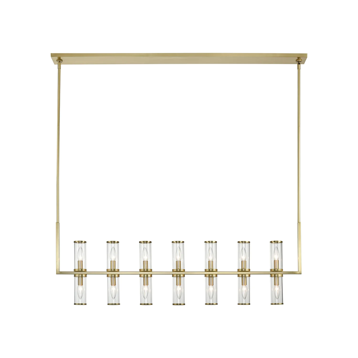 Revolve 14 Light Island Pendant in Clear Glass/Natural Brass