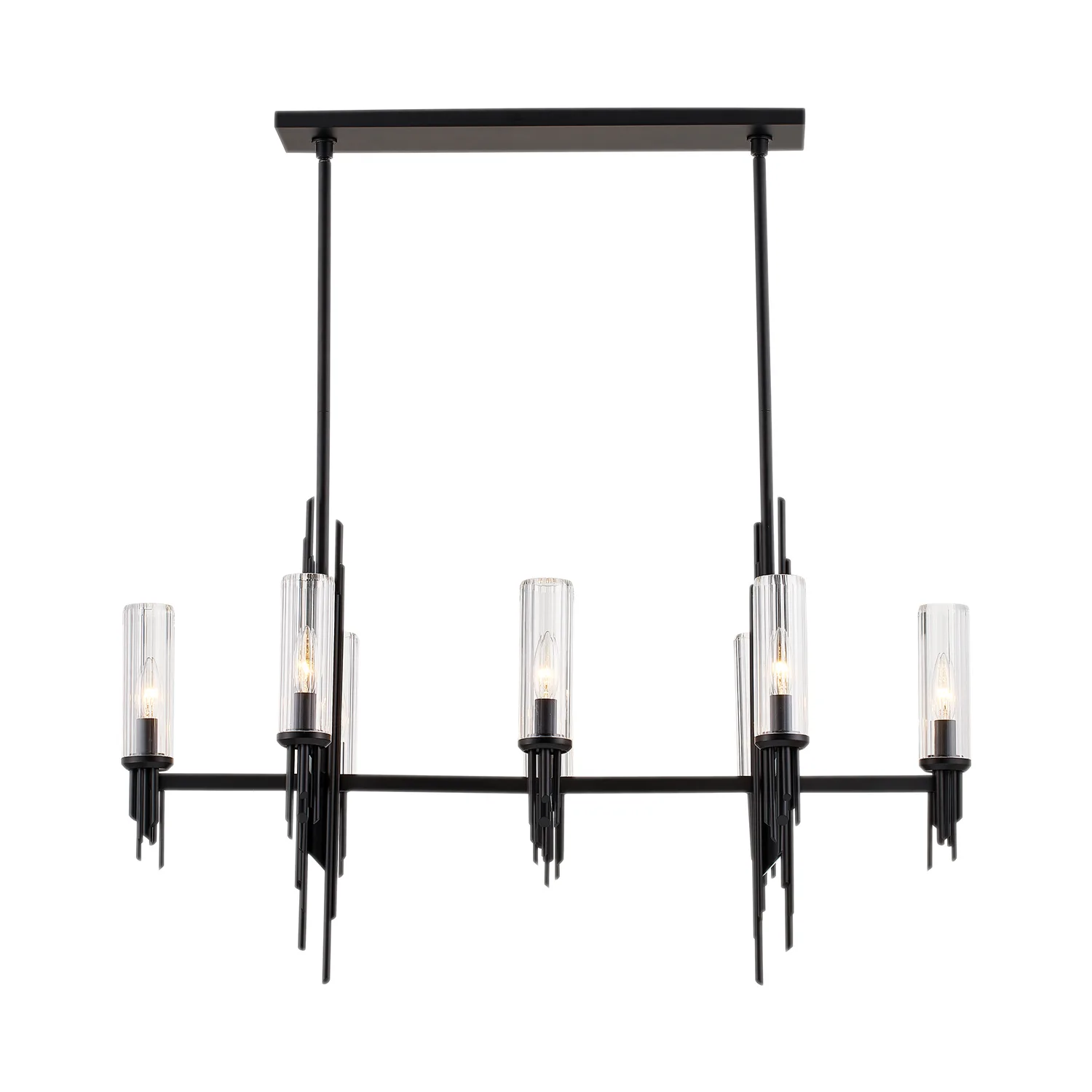 Torres Eight Light Pendant in Clear Ribbed Glass/Matte Black