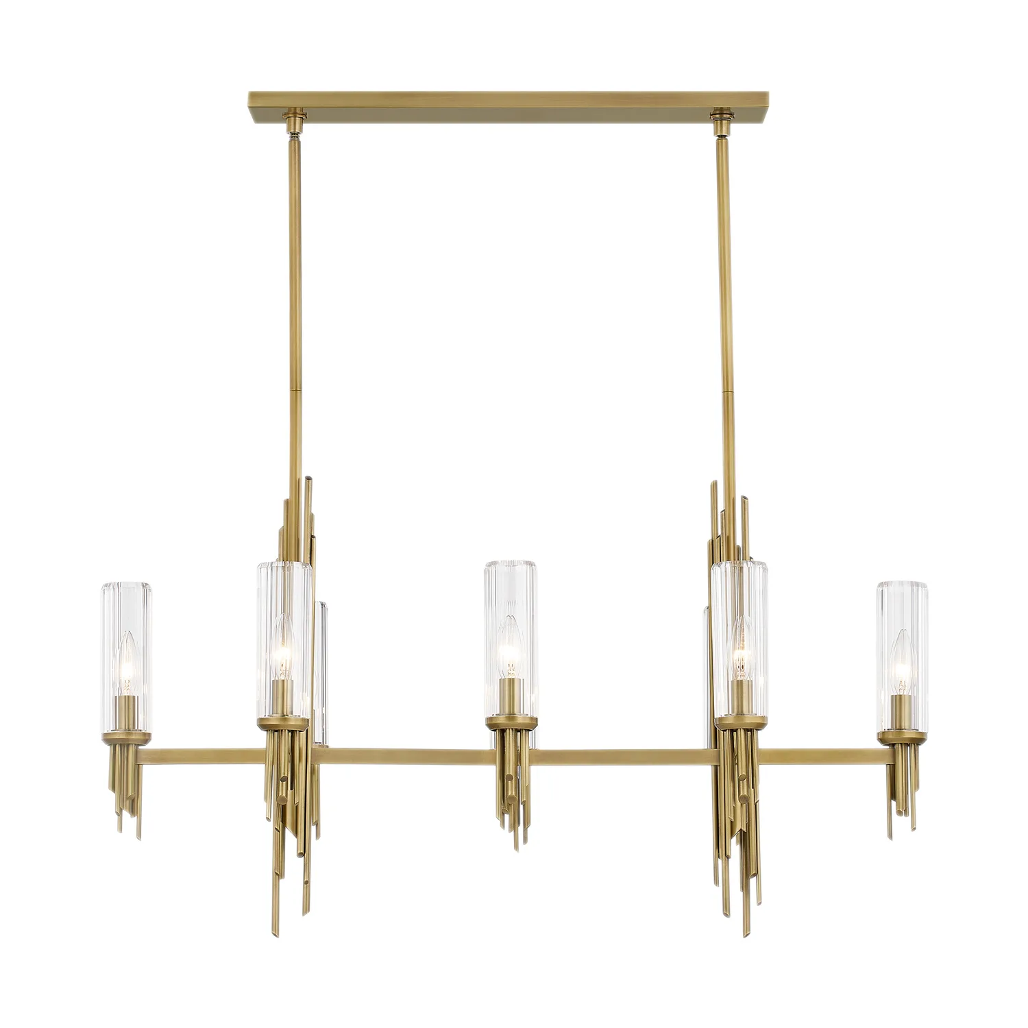 Torres Eight Light Pendant in Ribbed Glass/Vintage Brass