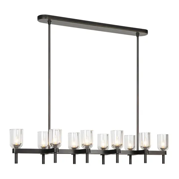 The Lucian collection is inspired by the classic shapes of antique lighting, made modern. Modern touches can be seen in the organically curved backplates and custom designed stems that create the stunning look of the Lucian. Completed with either clear glass or alabaster bowl shades, this collection defines classic elegance. Alabaster boasts distinct variations in both its veining and tone, a unique characteristic of a timeless natural material. No two pieces will look the exact same. Collection: Lucian Designer: Elisa Carlucci Finish: Urban Bronze/Clear Crystal Glass: Clear Crystal Crystal: Clear Crystal Width: 12.00" Height: 9.13" Length: 51.50" Wire: 144" Rod: 46" (6x12" + 2x6" + 2x4") Canopy: L36.125" x W4.75" x H1.25" Number of Bulbs: 10 Maximum Wattage: 60.00 W Bulb Type: E12 Bulb Base: E12 Candelabra Voltage: 120.00 V Material: Steel + Crystal Country of Origin: China Safety Listing: UL Safety Rating: Dry Manufacturer Warranty: 1 Year Spec Sheet Instructions