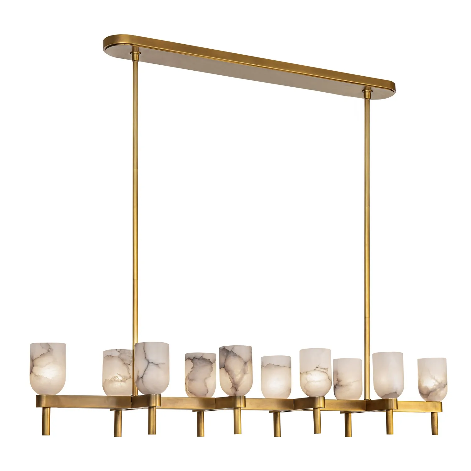 Lucian Ten Light Linear Pendant in Vintage Brass/Alabaster
