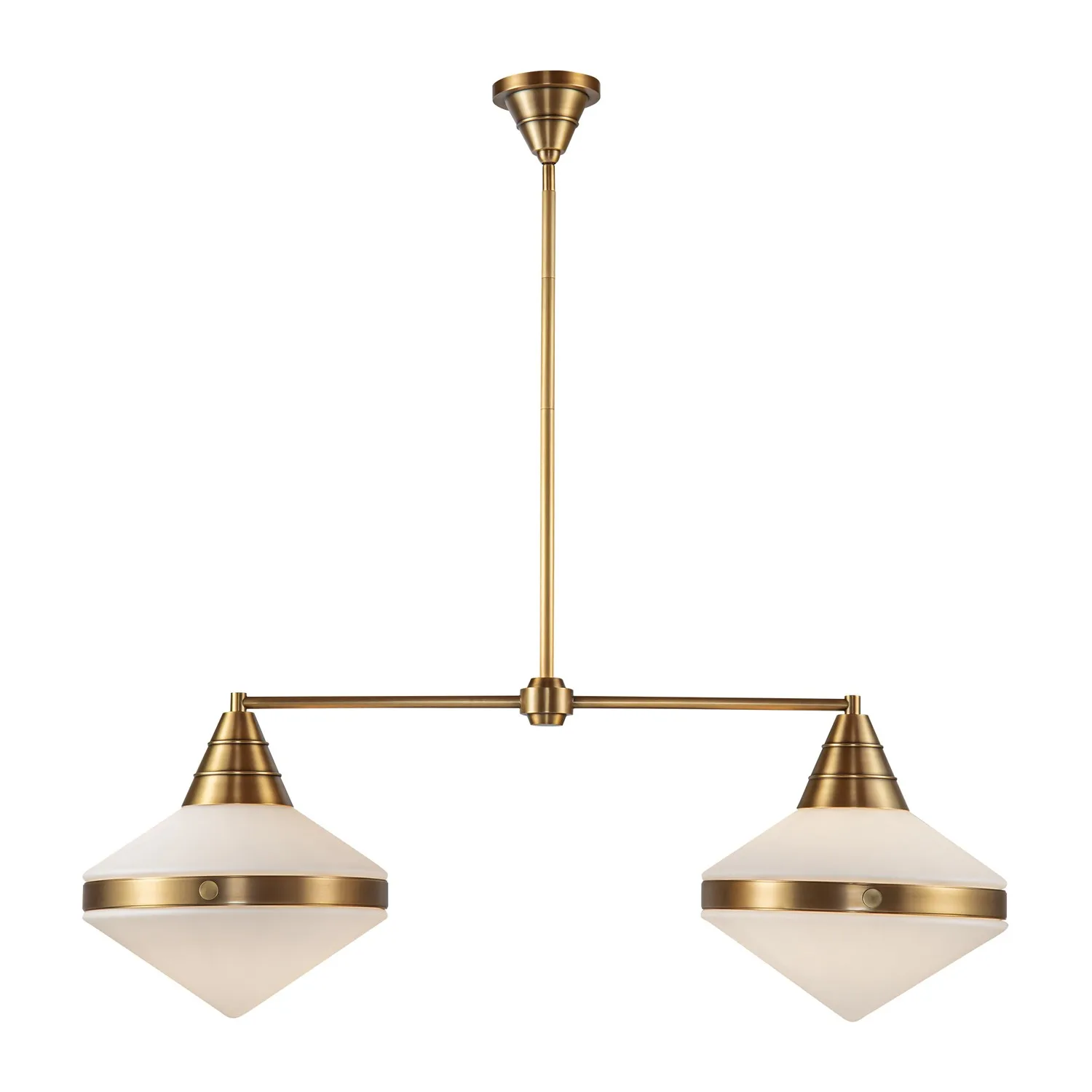 Willard Two Light Linear Pendant in Vintage Brass/Opal Matte Glass
