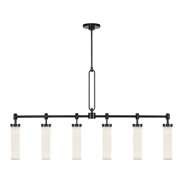 Industrial hardware dances with soft opal glass in the Wynwood collection. Inspired by vintage machinery components, the Wynwood makes vintage look brand new again. Meticulous details such as the metal loops on each piece speak to the uniqueness this collection brings. The Wynwood is sure to bring classic warmth to any space. Collection: Wynwood Designer: Alan Pepin Finish: Urban Bronze/Glossy Opal Glass: Glossy Opal Glass Width: 3.25" Height: 29.63" Length: 52.38" Wire: 144" Rod: 46" (3x12" + 1x6" + 1x4") Canopy: D6" x H1.625" Number of Bulbs: 6 Maximum Wattage: 60.00 W Bulb Type: T Bulb Base: E26 Voltage: 120.00 V Material: Steel + Glass Country of Origin: China Safety Listing: UL Safety Rating: Dry Manufacturer Warranty: 1 Year Spec Sheet Instructions