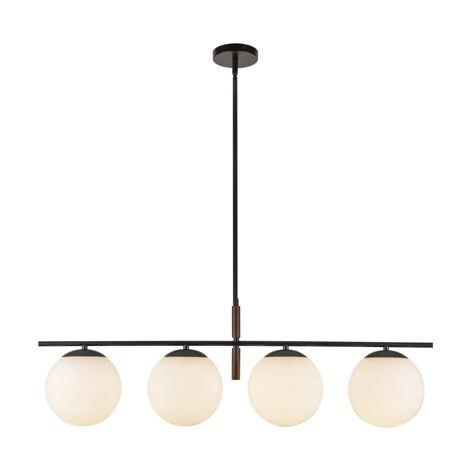 Zuri Four Light Linear Pendant in Matte Black/Opal Glass