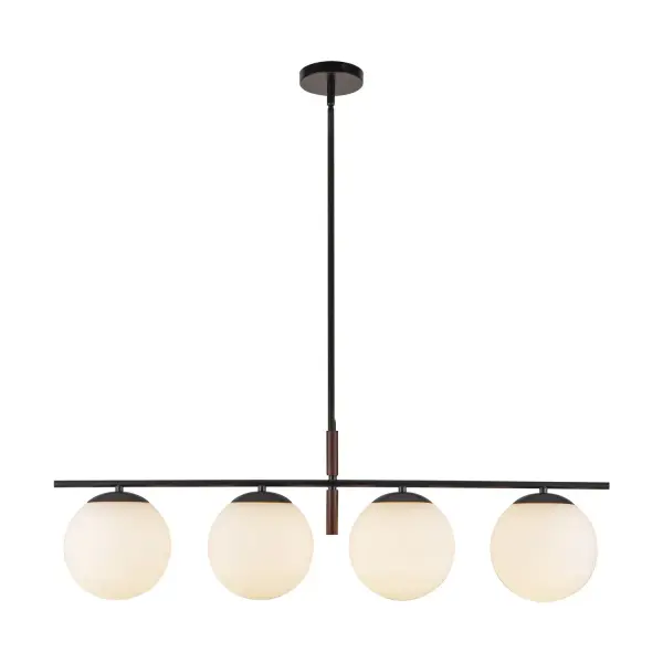 Give your space a chic makeover with the Zuri lighting collection. This pendant design has opal glass globes and cool mixed-material accents, giving it a modern vibe that's both elegant and stylish. It'll instantly elevate the look of any room! Collection: Zuri Designer: Kuzco Studio Finish: Matte Black/Opal Glass Glass: Matte Opal Glass Width: 7.13" Height: 11.13" Length: 37.00" Wire: 60" Rod: 46" (3x12" + 1x6" + 1x4") Canopy: D4.75" x H0.875" Number of Bulbs: 4 Maximum Wattage: 60.00 W Bulb Type: A19 Bulb Base: E26 Voltage: 120.00 V Material: Steel + Glass Country of Origin: China Safety Listing: UL Safety Rating: Dry Spec Sheet Instructions