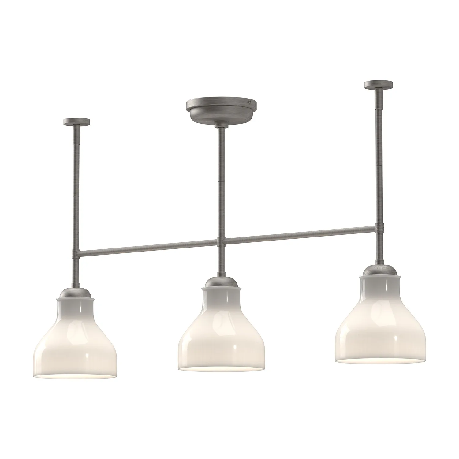 Westlake Three Light Linear Pendant in Brushed Nickel/Glossy Opal Glass