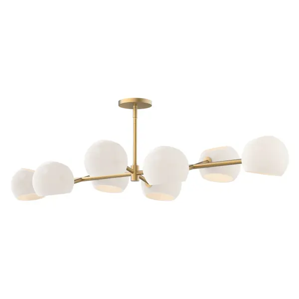 Art meets lighting in the upbeat Willow collection. Willow features two metal finishes and four glass finishes to mix and match, including our unique Copper and Smoked Solid glass options. How will you customize this collection to perfectly match the mood of your home? The possibilities are endless! Collection: Willow Designer: Ryan Pauly Finish: Brushed Gold/Opal Matte Glass Glass: Matte Opal Glass Width: 18.25" Height: 7.00" Length: 48.25" Weight: 13.31 lb Wire: 60" Rod: 46" (3x12" + 1x6" + 1x4") Canopy: D4.75" x H0.625" Number of Bulbs: 8 Maximum Wattage: 60.00 W Bulb Type: G Bulb Base: E12 Voltage: 120.00 V Material: Steel + Glass Country of Origin: China Safety Listing: UL Safety Rating: Dry Manufacturer Warranty: 1 Year Spec Sheet Instructions