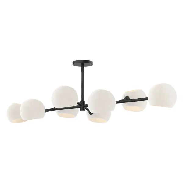 Art meets lighting in the upbeat Willow collection. Willow features two metal finishes and four glass finishes to mix and match, including our unique Copper and Smoked Solid glass options. How will you customize this collection to perfectly match the mood of your home? The possibilities are endless! Collection: Willow Designer: Ryan Pauly Finish: Matte Black/Opal Matte Glass Glass: Matte Opal Glass Width: 18.25" Height: 7.00" Length: 48.25" Weight: 13.31 lb Wire: 60" Rod: 46" (3x12" + 1x6" + 1x4") Canopy: D4.75" x H0.625" Number of Bulbs: 8 Maximum Wattage: 60.00 W Bulb Type: G Bulb Base: E12 Voltage: 120.00 V Material: Steel + Glass Country of Origin: China Safety Listing: UL Safety Rating: Dry Manufacturer Warranty: 1 Year Spec Sheet Instructions