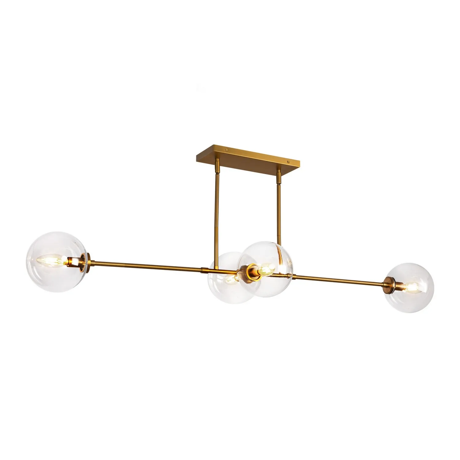 Cassia Four Light Linear Pendant in Aged Gold/Clear Glass