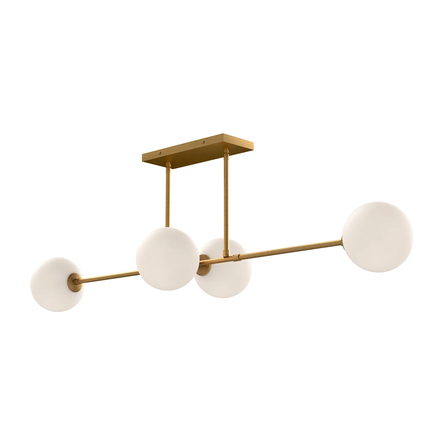 Cassia Four Light Linear Pendant in Aged Gold/Opal Matte Glass