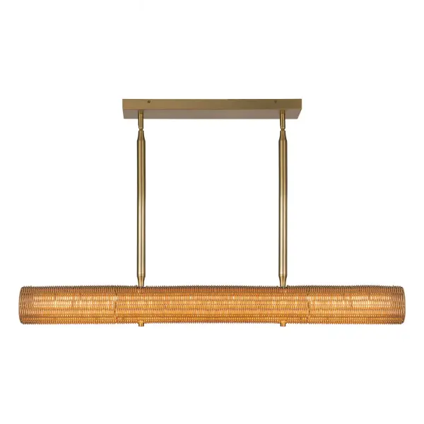 The Maris lighting collection brings a warm, organic vibe to your space with its rattan shade. Its simple yet stylish design fits in with any style, adding a touch of earthy elegance to any room. Collection: Maris Designer: Haejung Ro Finish: Brushed Gold Glass: Frosted Acrylic Diffuser Width: 4.13" Height: 5.63" Length: 42.00" Wire: 60" Rod: 46" (6x12" + 2x6" + 2x4") Canopy: L19.75" x W4.75" x H1.25" Maximum Wattage: 20.00 W Bulb Type: LED Light Source: LED Light Output: 1760.00 lm Delivered Lumens: 221.00 lm Color Temperature: 3000 K CRI: 90 Rated Average Life: 50,000 Voltage: 120.00 V Material: Steel + Rattan Country of Origin: China Safety Listing: ETL Safety Rating: Dry Title 24 LED Spec Sheet Instructions