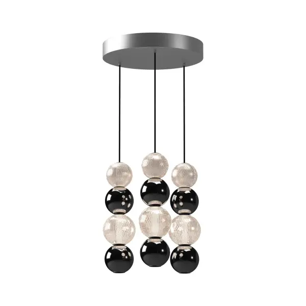 Like gorgeously beaded jewelry, the Onyx collection adds luxury and interest to any design. Meticulously cut spherical shades create glittering beams of illumination throughout the design. Available in Polished Nickel and Natural Brass accompaniments. Collection: Onyx Designer: Ryan Pauly Finish: Polished Nickel Glass: Clear Carved Acrylic Width: 14.63" Height: 15.13" Length: 14.63" Wire: 144" Black Canopy: D13.875" x H2" Maximum Wattage: 28.00 W Bulb Type: LED Light Source: LED Light Output: 2100.00 lm Delivered Lumens: 1515.00 lm Color Temperature: 3000 K CRI: 90 Rated Average Life: 50,000 Voltage: 120.00 V Material: Steel + Acrylic Country of Origin: China Safety Listing: ETL Safety Rating: Dry LED Spec Sheet Instructions
