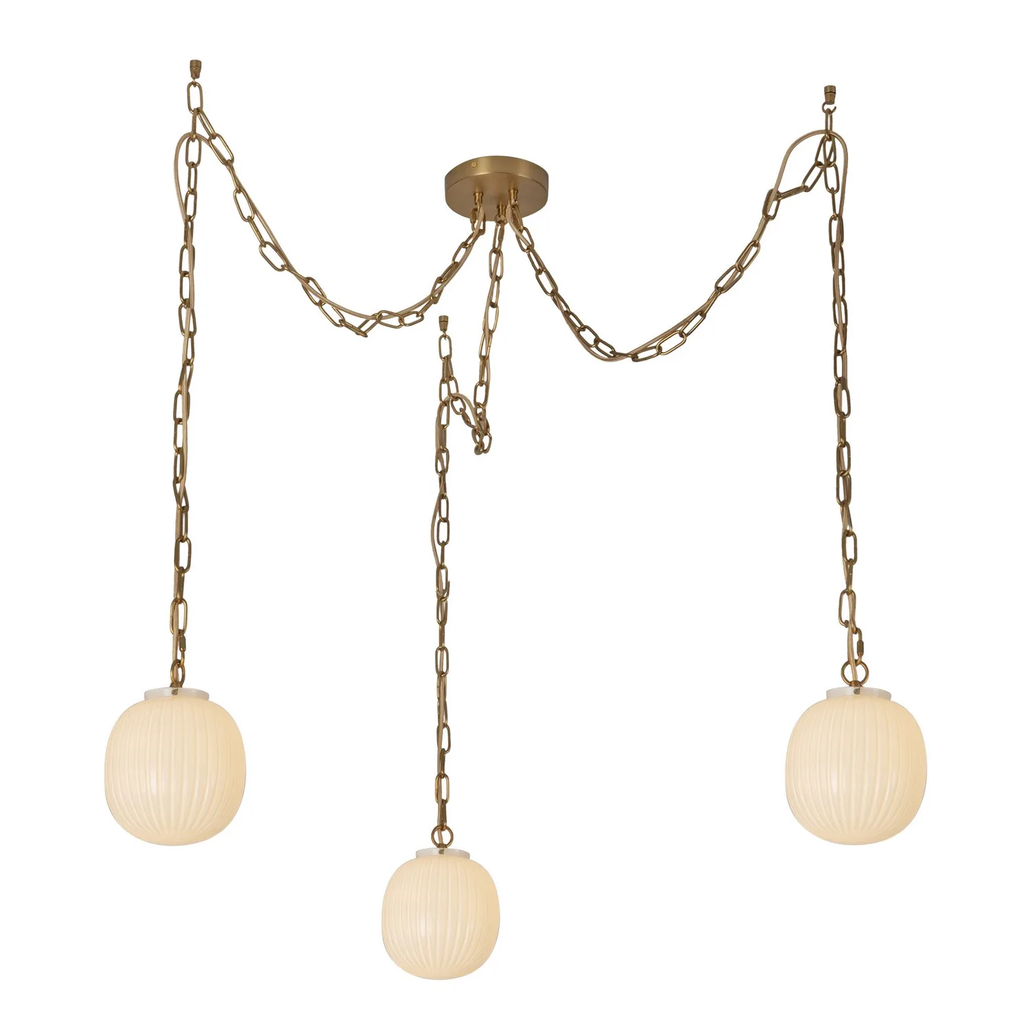 Cherise Three Light Pendant in Brushed Gold/Glossy Ribbed Opal Glass