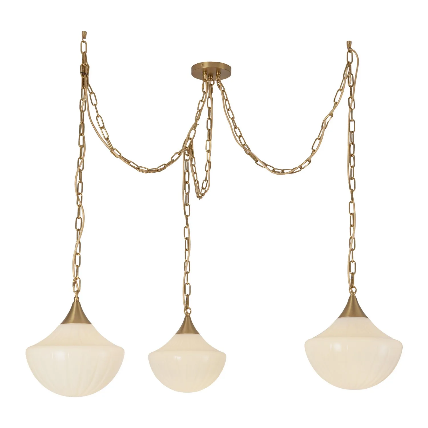 Farrah Three Light Pendant in Brushed Gold/Glossy Ribbed Opal Glass