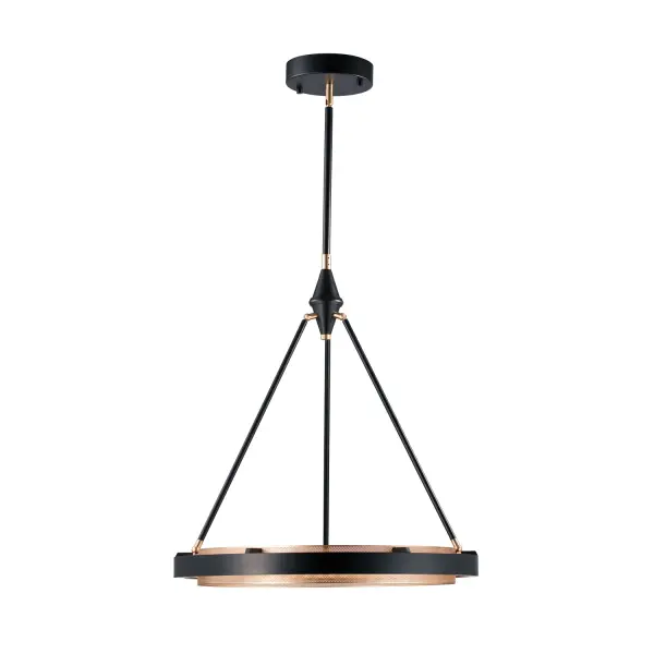 Opposites attract with this dynamic duo. A bold outer ring with a perforated inner ring and the result is a refined and simple striking piece. It comes in several finishes and accent combinations, perfect for any space. Collection: Duo Finish: Classic Black/Gold Shimmer Glass: Frosted Acrylic Diffuser Width: 23.63" Height: 26.63" Length: 23.63" Wire: 144" Rod: 46" (3x12" + 1x6" + 1x4") Canopy: D8.75" x H1.625" Maximum Wattage: 49.00 W Light Source: LED Light Output: 4500.00 lm Delivered Lumens: 1223.00 lm Color Temperature: 3000 K CRI: 90 Rated Average Life: 50,000 Voltage: 120.00 V Material: Steel + Acrylic Country of Origin: China Safety Listing: ETL Safety Rating: Dry Title 24 LED Spec Sheet Instructions
