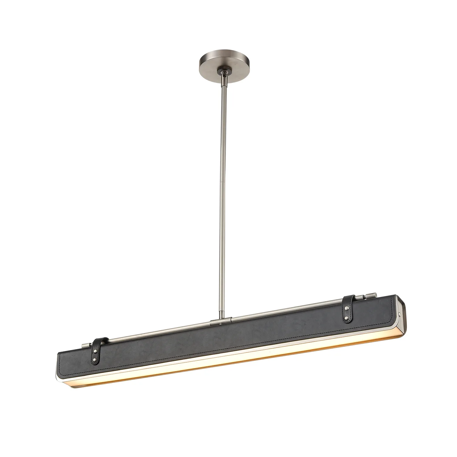 Valise LED Pendant in Aged Nickel/Tuxedo Leather