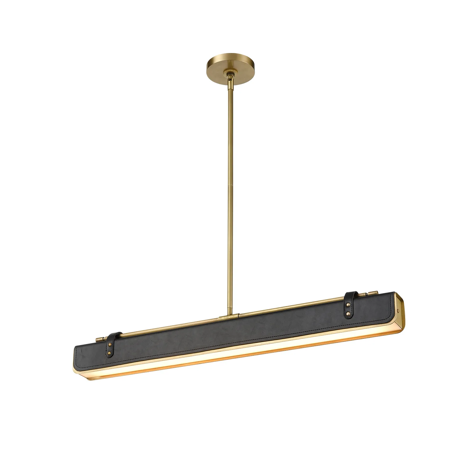 Valise LED Pendant in Vintage Brass/Tuxedo Leather