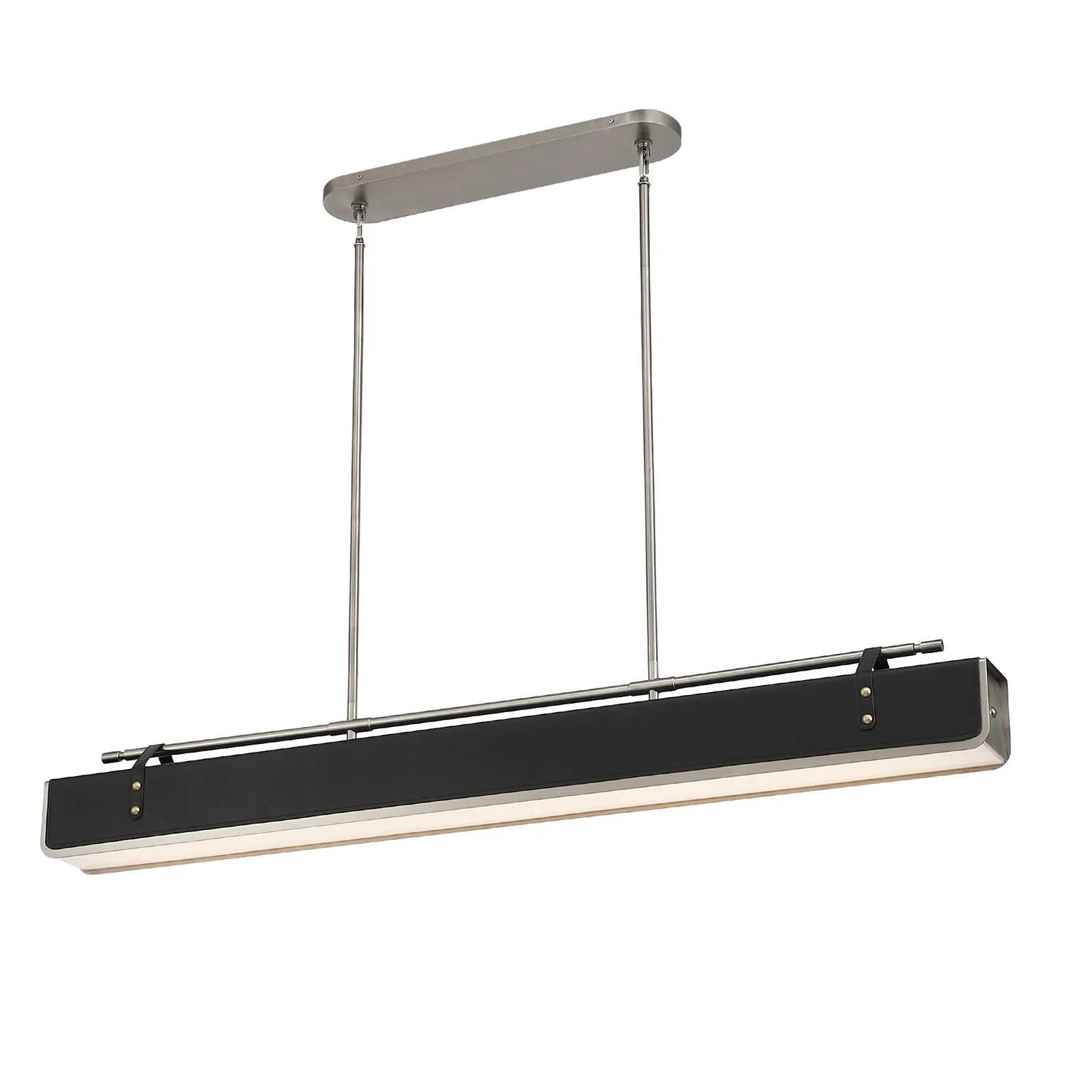 Valise LED Island Pendant in Aged Nickel/Tuxedo Leather
