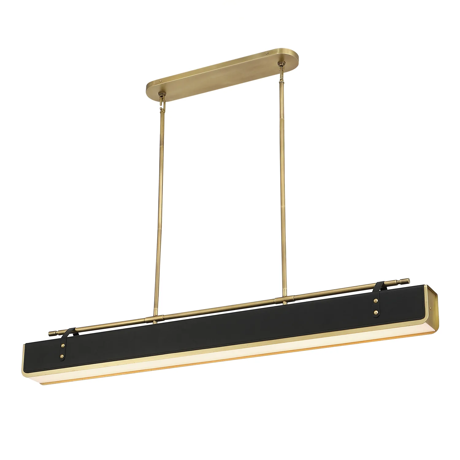 Valise LED Island Pendant in Vintage Brass/Tuxedo Leather