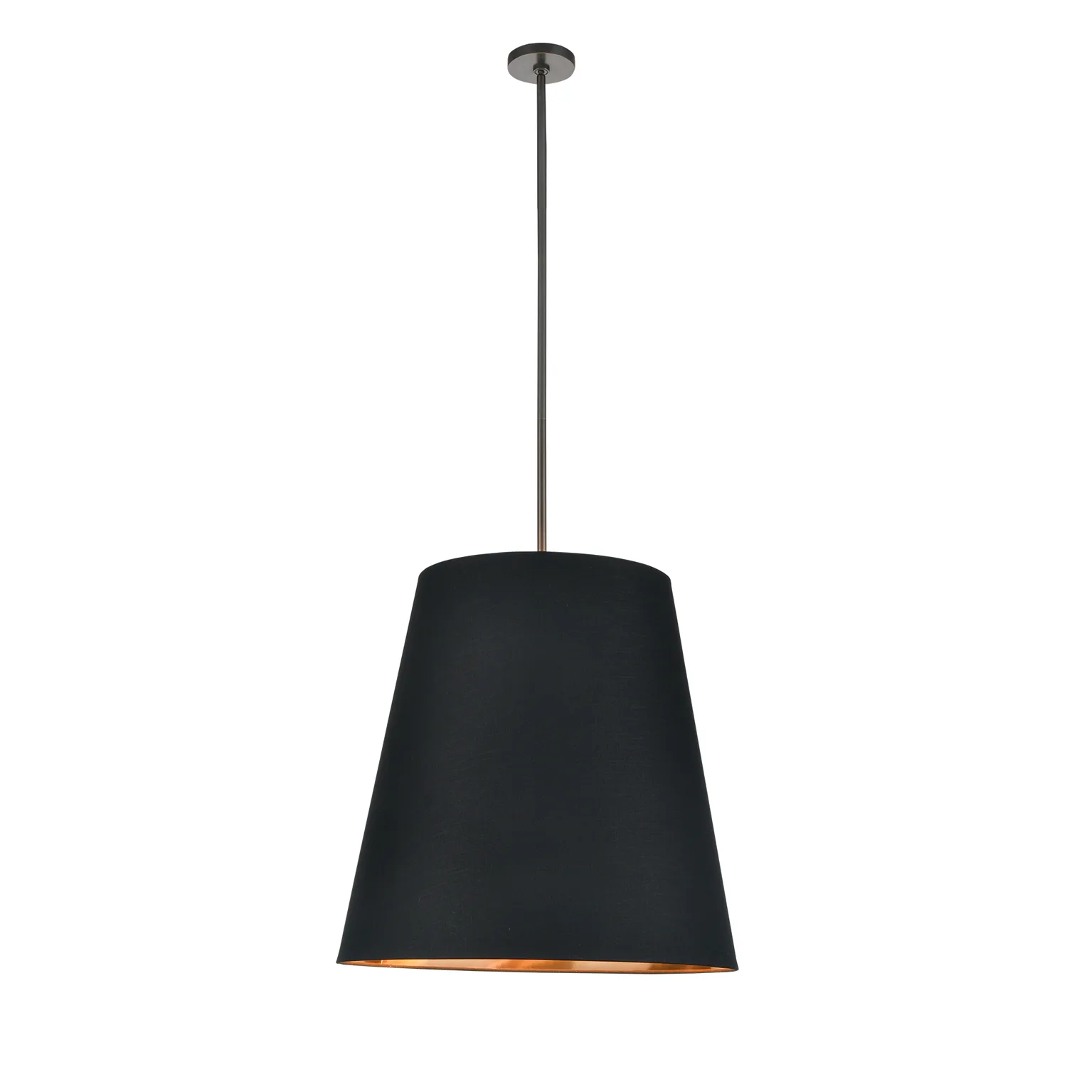 Calor Three Light Pendant in Urban Bronze/Black Linen With Gold Parchment