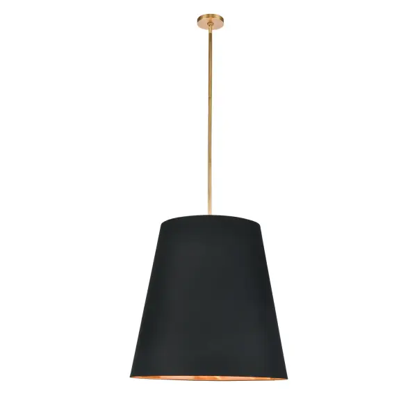 Elegant and softly tapered linen drum shades add a stylish and classic statement to any interior. The Calor collection exhibits a luminous gold interior combined with 100% linen exterior - offered in soft neutral tones of White, Black and Gray. Available in 2 sizes and offered in both Vintage Brass and Urban Bronze finishes. Collection: Calor Sub-Brand: ALORA Finish: Black Linen With Gold Parchment/Vintage Brass Glass: Linen Shade Width: 24.88" Height: 24.88" Length: 24.88" Weight: 22.00 lb Wire: 144" Rod: 46" (3x12" + 1x6" + 1x4") Canopy: D4.75" x H0.875" Number of Bulbs: 3 Maximum Wattage: 60.00 W Bulb Type: A19 Bulb Base: E26 Light Source: Incandescent Voltage: 120.00 V Material: Steel + Linen Country of Origin: China Safety Listing: UL Safety Rating: Dry Manufacturer Warranty: 1 Year Spec Sheet Instructions