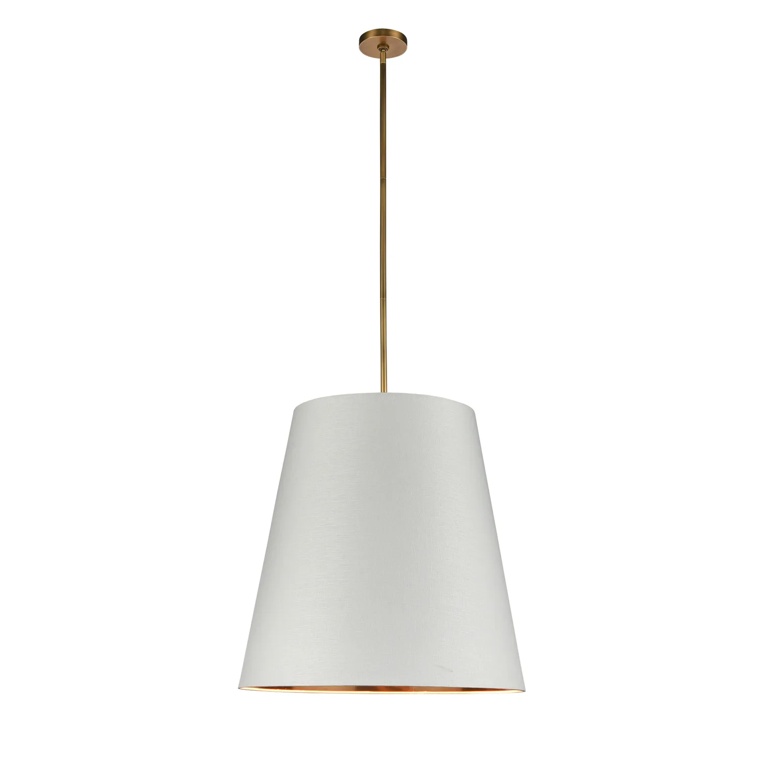 Calor Three Light Pendant in Vintage Brass/White Linen With Gold Parchment